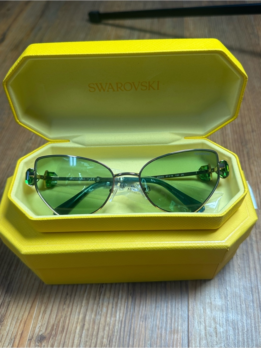 Swarovski Green Cat-Eye Sunglasses with Silver Frame - Picture 2 of 10